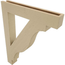 Ekena Millwork - BKTUR035X24X32FST05RCPR - Timberthane Faux Wood Funston Style Bracket, Block Ends, 3 1/2"W x 24"D x 32"H, Primed Tan