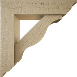 Ekena Millwork - BKTUR0352X14X14FST01RCPR - Timberthane Faux Wood Funston Style Bracket w/ Offset Brace, Traditional Ends, 3 1/2"W x 14"D x 14"H, Primed Tan