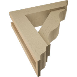 Ekena Millwork - BKTUR0352X14X14FST01RCPR - Timberthane Faux Wood Funston Style Bracket w/ Offset Brace, Traditional Ends, 3 1/2"W x 14"D x 14"H, Primed Tan