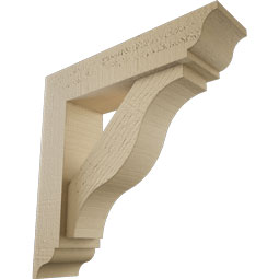 Ekena Millwork - BKTUR0352X14X14FST01RCPR - Timberthane Faux Wood Funston Style Bracket w/ Offset Brace, Traditional Ends, 3 1/2"W x 14"D x 14"H, Primed Tan