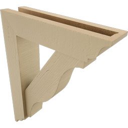 Ekena Millwork - BKTUR0352X14X18FST01RCPR - Timberthane Faux Wood Funston Style Bracket w/ Offset Brace, Traditional Ends, 3 1/2"W x 14"D x 18"H, Primed Tan