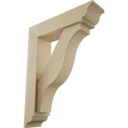Ekena Millwork - BKTUR0352X14X18FST01RCPR - Timberthane Faux Wood Funston Style Bracket w/ Offset Brace, Traditional Ends, 3 1/2"W x 14"D x 18"H, Primed Tan