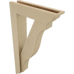 Ekena Millwork - BKTUR0352X14X26FST01RCPR - Timberthane Faux Wood Funston Style Bracket w/ Offset Brace, Traditional Ends, 3 1/2"W x 14"D x 26"H, Primed Tan