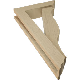 Ekena Millwork - BKTUR0352X14X26FST01RCPR - Timberthane Faux Wood Funston Style Bracket w/ Offset Brace, Traditional Ends, 3 1/2"W x 14"D x 26"H, Primed Tan