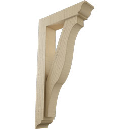 Ekena Millwork - BKTUR0352X14X26FST01RCPR - Timberthane Faux Wood Funston Style Bracket w/ Offset Brace, Traditional Ends, 3 1/2"W x 14"D x 26"H, Primed Tan