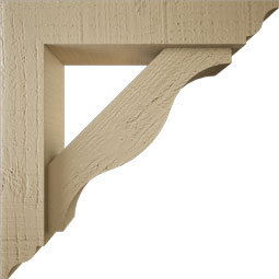 Ekena Millwork - BKTUR0352X16X16FST01RCPR - Timberthane Faux Wood Funston Style Bracket w/ Offset Brace, Traditional Ends, 3 1/2"W x 16"D x 16"H, Primed Tan