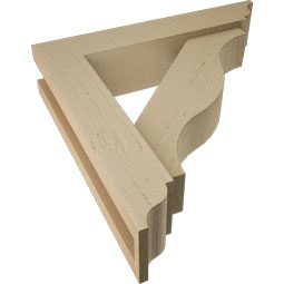 Ekena Millwork - BKTUR0352X16X16FST01RCPR - Timberthane Faux Wood Funston Style Bracket w/ Offset Brace, Traditional Ends, 3 1/2"W x 16"D x 16"H, Primed Tan