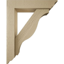 Ekena Millwork - BKTUR0352X16X20FST01RCPR - Timberthane Faux Wood Funston Style Bracket w/ Offset Brace, Traditional Ends, 3 1/2"W x 16"D x 20"H, Primed Tan