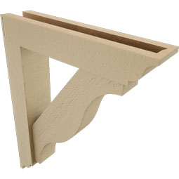 Ekena Millwork - BKTUR0352X16X20FST01RCPR - Timberthane Faux Wood Funston Style Bracket w/ Offset Brace, Traditional Ends, 3 1/2"W x 16"D x 20"H, Primed Tan