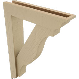 Ekena Millwork - BKTUR0352X16X24FST01RCPR - Timberthane Faux Wood Funston Style Bracket w/ Offset Brace, Traditional Ends, 3 1/2"W x 16"D x 24"H, Primed Tan