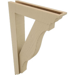 Ekena Millwork - BKTUR0352X16X28FST01RCPR - Timberthane Faux Wood Funston Style Bracket w/ Offset Brace, Traditional Ends, 3 1/2"W x 16"D x 28"H, Primed Tan