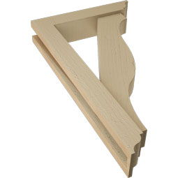 Ekena Millwork - BKTUR0352X16X28FST01RCPR - Timberthane Faux Wood Funston Style Bracket w/ Offset Brace, Traditional Ends, 3 1/2"W x 16"D x 28"H, Primed Tan