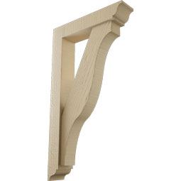 Ekena Millwork - BKTUR0352X16X28FST01RCPR - Timberthane Faux Wood Funston Style Bracket w/ Offset Brace, Traditional Ends, 3 1/2"W x 16"D x 28"H, Primed Tan