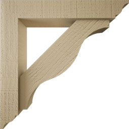 Ekena Millwork - BKTUR0352X18X18FST01RCPR - Timberthane Faux Wood Funston Style Bracket w/ Offset Brace, Traditional Ends, 3 1/2"W x 18"D x 18"H, Primed Tan