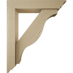 Ekena Millwork - BKTUR0352X18X22FST01RCPR - Timberthane Faux Wood Funston Style Bracket w/ Offset Brace, Traditional Ends, 3 1/2"W x 18"D x 22"H, Primed Tan