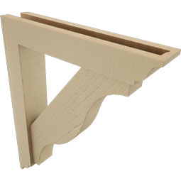 Ekena Millwork - BKTUR0352X18X22FST01RCPR - Timberthane Faux Wood Funston Style Bracket w/ Offset Brace, Traditional Ends, 3 1/2"W x 18"D x 22"H, Primed Tan