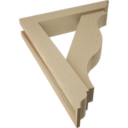 Ekena Millwork - BKTUR0352X18X22FST01RCPR - Timberthane Faux Wood Funston Style Bracket w/ Offset Brace, Traditional Ends, 3 1/2"W x 18"D x 22"H, Primed Tan