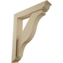 Ekena Millwork - BKTUR0352X18X22FST01RCPR - Timberthane Faux Wood Funston Style Bracket w/ Offset Brace, Traditional Ends, 3 1/2"W x 18"D x 22"H, Primed Tan