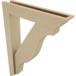 Ekena Millwork - BKTUR0352X18X26FST01RCPR - Timberthane Faux Wood Funston Style Bracket w/ Offset Brace, Traditional Ends, 3 1/2"W x 18"D x 26"H, Primed Tan