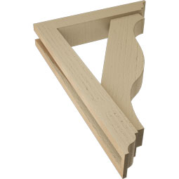 Ekena Millwork - BKTUR0352X18X26FST01RCPR - Timberthane Faux Wood Funston Style Bracket w/ Offset Brace, Traditional Ends, 3 1/2"W x 18"D x 26"H, Primed Tan