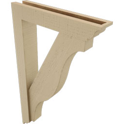 Ekena Millwork - BKTUR0352X18X30FST01RCPR - Timberthane Faux Wood Funston Style Bracket w/ Offset Brace, Traditional Ends, 3 1/2"W x 18"D x 30"H, Primed Tan