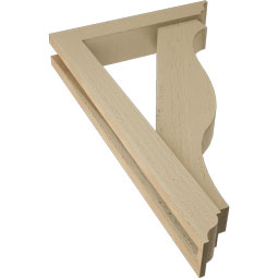 Ekena Millwork - BKTUR0352X18X30FST01RCPR - Timberthane Faux Wood Funston Style Bracket w/ Offset Brace, Traditional Ends, 3 1/2"W x 18"D x 30"H, Primed Tan