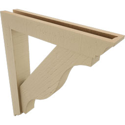 Ekena Millwork - BKTUR0352X20X24FST01RCPR - Timberthane Faux Wood Funston Style Bracket w/ Offset Brace, Traditional Ends, 3 1/2"W x 20"D x 24"H, Primed Tan
