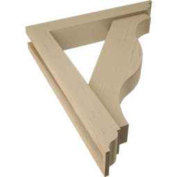 Ekena Millwork - BKTUR0352X20X24FST01RCPR - Timberthane Faux Wood Funston Style Bracket w/ Offset Brace, Traditional Ends, 3 1/2"W x 20"D x 24"H, Primed Tan