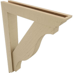 Ekena Millwork - BKTUR0352X20X28FST01RCPR - Timberthane Faux Wood Funston Style Bracket w/ Offset Brace, Traditional Ends, 3 1/2"W x 20"D x 28"H, Primed Tan