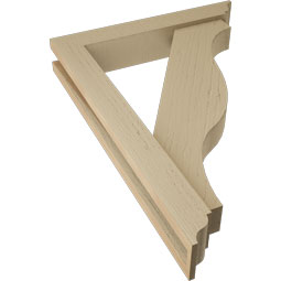 Ekena Millwork - BKTUR0352X20X28FST01RCPR - Timberthane Faux Wood Funston Style Bracket w/ Offset Brace, Traditional Ends, 3 1/2"W x 20"D x 28"H, Primed Tan