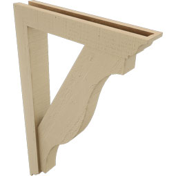 Ekena Millwork - BKTUR0352X20X32FST01RCPR - Timberthane Faux Wood Funston Style Bracket w/ Offset Brace, Traditional Ends, 3 1/2"W x 20"D x 32"H, Primed Tan