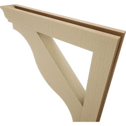 Ekena Millwork - BKTUR0352X22X22FST01RCPR - Timberthane Faux Wood Funston Style Bracket w/ Offset Brace, Traditional Ends, 3 1/2"W x 22"D x 22"H, Primed Tan