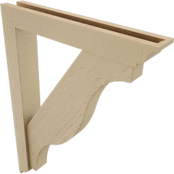 Ekena Millwork - BKTUR0352X22X30FST01RCPR - Timberthane Faux Wood Funston Style Bracket w/ Offset Brace, Traditional Ends, 3 1/2"W x 22"D x 30"H, Primed Tan