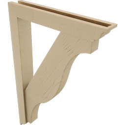 Ekena Millwork - BKTUR0352X22X34FST01RCPR - Timberthane Faux Wood Funston Style Bracket w/ Offset Brace, Traditional Ends, 3 1/2"W x 22"D x 34"H, Primed Tan