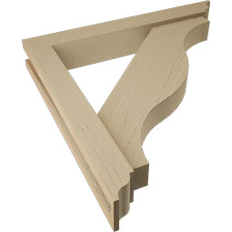 Ekena Millwork - BKTUR0352X24X24FST01RCPR - Timberthane Faux Wood Funston Style Bracket w/ Offset Brace, Traditional Ends, 3 1/2"W x 24"D x 24"H, Primed Tan