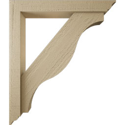 Ekena Millwork - BKTUR0352X24X28FST01RCPR - Timberthane Faux Wood Funston Style Bracket w/ Offset Brace, Traditional Ends, 3 1/2"W x 24"D x 28"H, Primed Tan