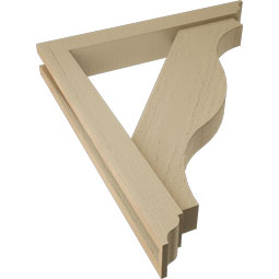 Ekena Millwork - BKTUR0352X24X28FST01RCPR - Timberthane Faux Wood Funston Style Bracket w/ Offset Brace, Traditional Ends, 3 1/2"W x 24"D x 28"H, Primed Tan