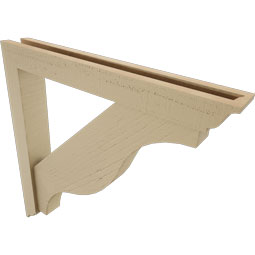 Ekena Millwork - BKTUR0352X26X26FST01RCPR - Timberthane Faux Wood Funston Style Bracket w/ Offset Brace, Traditional Ends, 3 1/2"W x 26"D x 26"H, Primed Tan