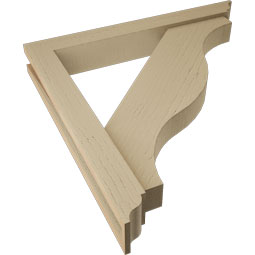 Ekena Millwork - BKTUR0352X26X26FST01RCPR - Timberthane Faux Wood Funston Style Bracket w/ Offset Brace, Traditional Ends, 3 1/2"W x 26"D x 26"H, Primed Tan