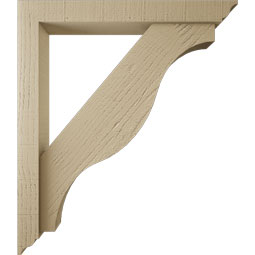 Ekena Millwork - BKTUR0352X26X30FST01RCPR - Timberthane Faux Wood Funston Style Bracket w/ Offset Brace, Traditional Ends, 3 1/2"W x 26"D x 30"H, Primed Tan