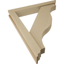 Ekena Millwork - BKTUR0352X26X30FST01RCPR - Timberthane Faux Wood Funston Style Bracket w/ Offset Brace, Traditional Ends, 3 1/2"W x 26"D x 30"H, Primed Tan