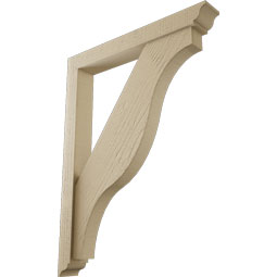 Ekena Millwork - BKTUR0352X26X34FST01RCPR - Timberthane Faux Wood Funston Style Bracket w/ Offset Brace, Traditional Ends, 3 1/2"W x 26"D x 34"H, Primed Tan