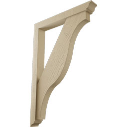 Ekena Millwork - BKTUR0352X26X38FST01RCPR - Timberthane Faux Wood Funston Style Bracket w/ Offset Brace, Traditional Ends, 3 1/2"W x 26"D x 38"H, Primed Tan