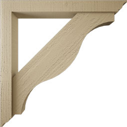 Ekena Millwork - BKTUR0352X28X28FST01RCPR - Timberthane Faux Wood Funston Style Bracket w/ Offset Brace, Traditional Ends, 3 1/2"W x 28"D x 28"H, Primed Tan