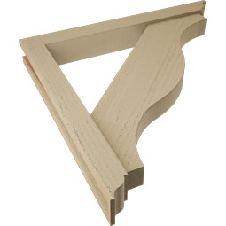 Ekena Millwork - BKTUR0352X28X28FST01RCPR - Timberthane Faux Wood Funston Style Bracket w/ Offset Brace, Traditional Ends, 3 1/2"W x 28"D x 28"H, Primed Tan