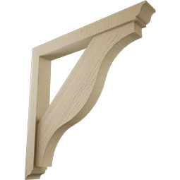 Ekena Millwork - BKTUR0352X28X28FST01RCPR - Timberthane Faux Wood Funston Style Bracket w/ Offset Brace, Traditional Ends, 3 1/2"W x 28"D x 28"H, Primed Tan