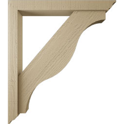 Ekena Millwork - BKTUR0352X28X32FST01RCPR - Timberthane Faux Wood Funston Style Bracket w/ Offset Brace, Traditional Ends, 3 1/2"W x 28"D x 32"H, Primed Tan