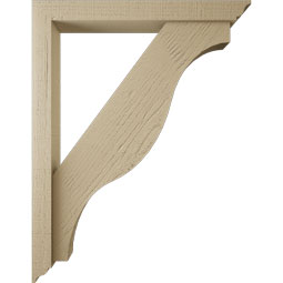 Ekena Millwork - BKTUR0352X28X36FST01RCPR - Timberthane Faux Wood Funston Style Bracket w/ Offset Brace, Traditional Ends, 3 1/2"W x 28"D x 36"H, Primed Tan