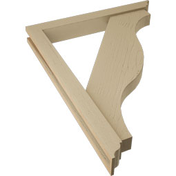 Ekena Millwork - BKTUR0352X28X36FST01RCPR - Timberthane Faux Wood Funston Style Bracket w/ Offset Brace, Traditional Ends, 3 1/2"W x 28"D x 36"H, Primed Tan