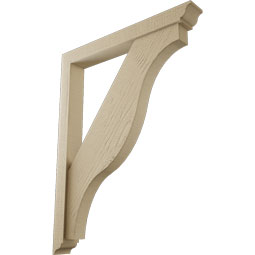 Ekena Millwork - BKTUR0352X28X36FST01RCPR - Timberthane Faux Wood Funston Style Bracket w/ Offset Brace, Traditional Ends, 3 1/2"W x 28"D x 36"H, Primed Tan